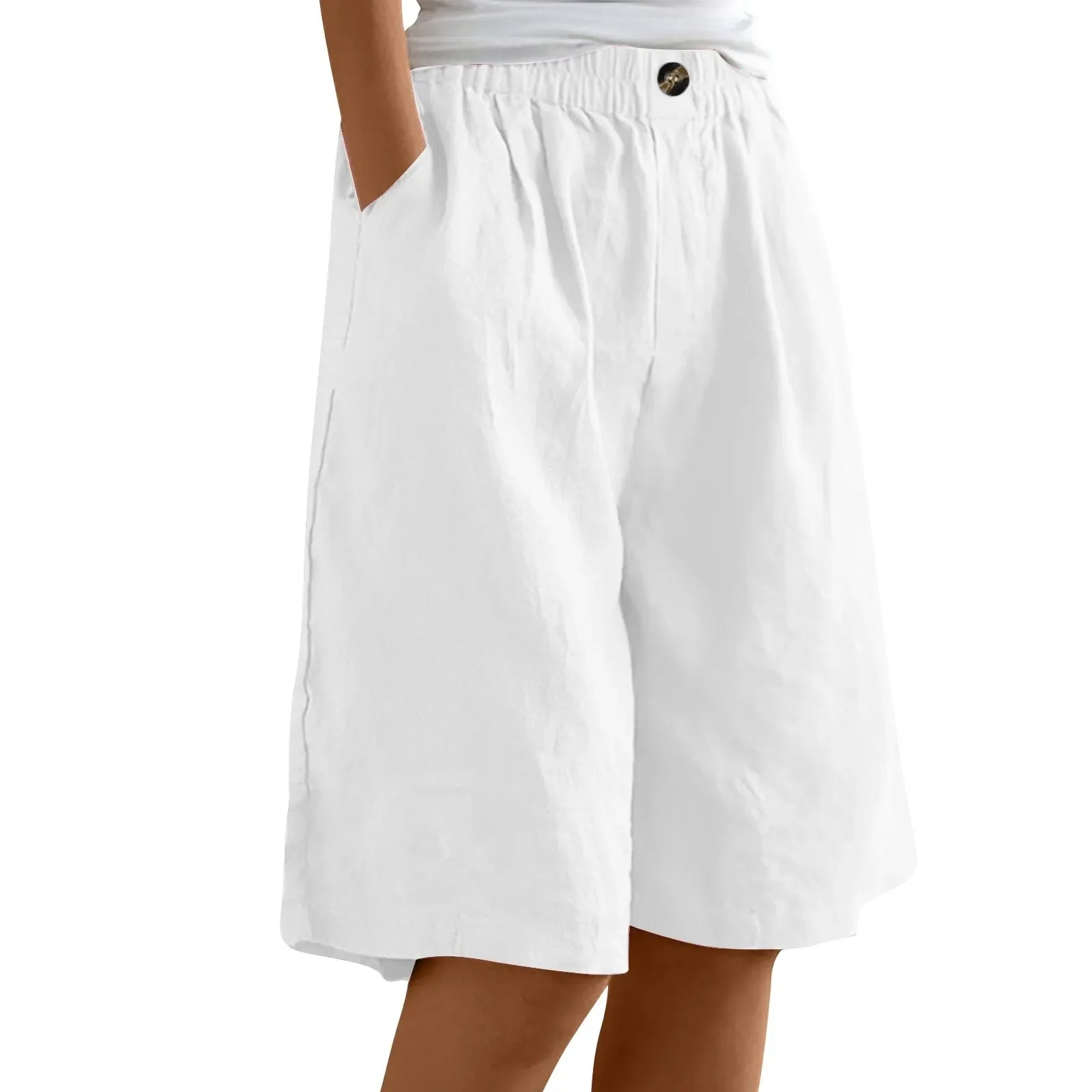 Short Long Femme Coton & Lin Taille Élastique