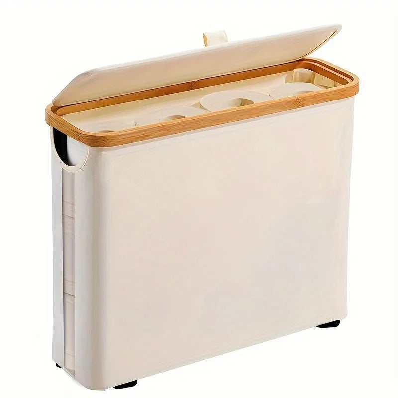 Panier Rangement Papier Toilette avec Couvercle & Fenêtre — Bord Bambou,Salle de Bain