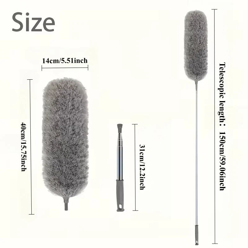Plumeau Télescopique en Microfibre – Brosse Anti-Poussière Rétractable, Lavable & Réutilisable – Plafonds et Zones en Hauteur