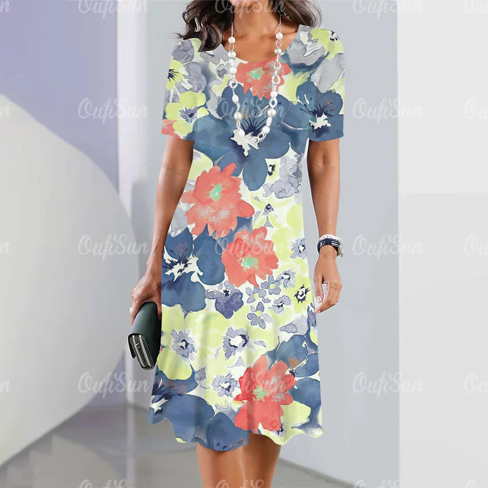 Robe mi-longue coupe droite imprimé floral