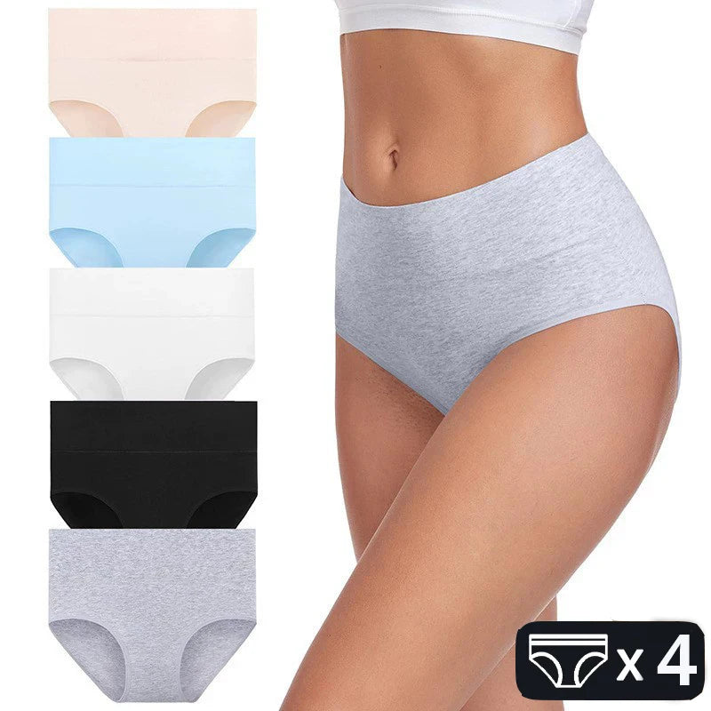 Lot de 4 culottes taille haute en coton — femme, grande taille, respirantes et gainantes