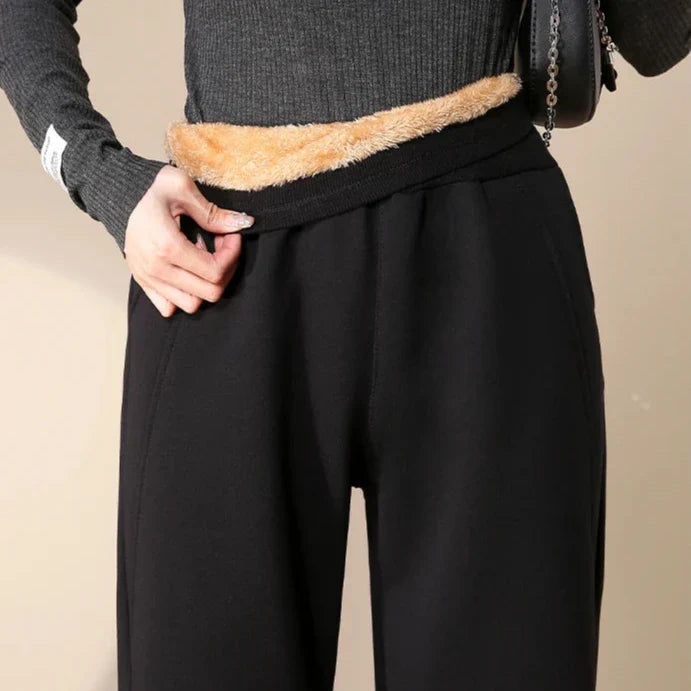 Jogging Slim à Large Taille Haute et Doublure Polaire