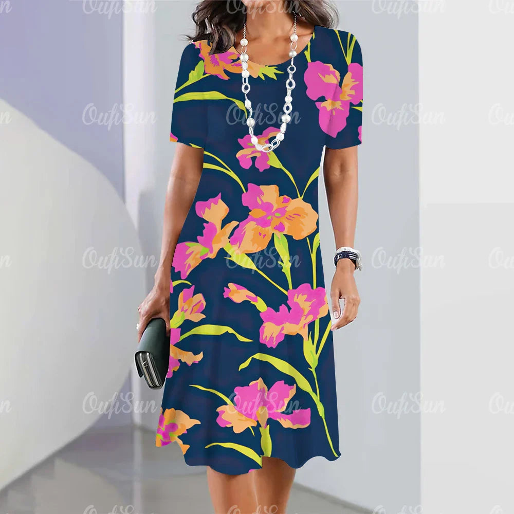 Robe mi-longue coupe droite imprimé floral