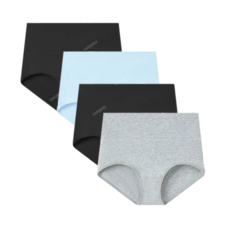 Lot de 4 culottes taille haute en coton — femme, grande taille, respirantes et gainantes