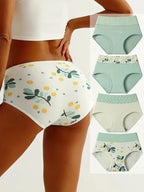 Lot de 4 Culottes Taille Haute Femme — coton, respirant, imprimées