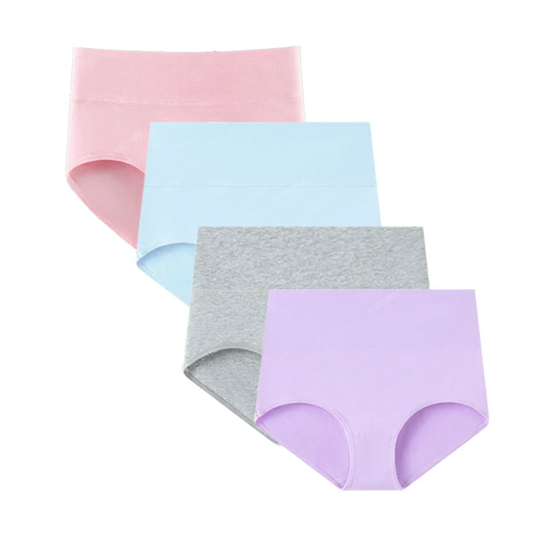 Lot de 4 culottes taille haute en coton — femme, grande taille, respirantes et gainantes