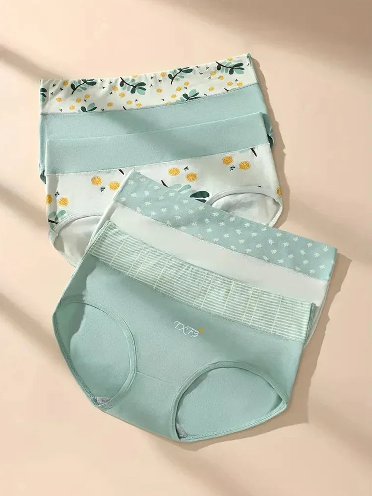 Lot de 4 Culottes Taille Haute Femme — coton, respirant, imprimées