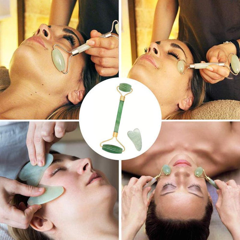 Coffret complet de massage : Rouleau Pierre de Jade et Pierre Gua Sha