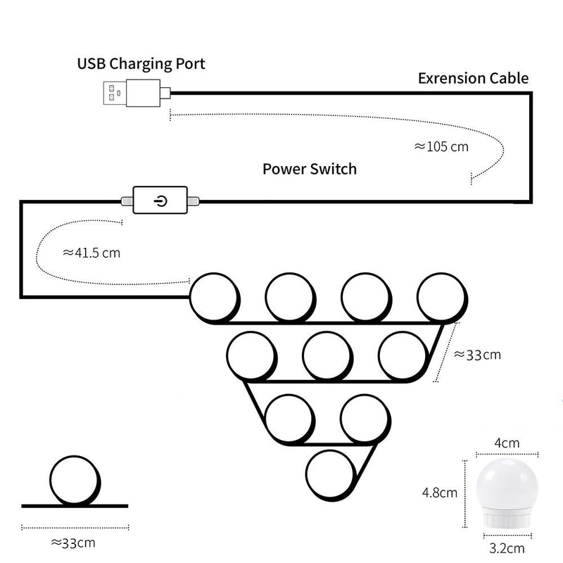 10x Applique LED pour miroir - 3 Modes