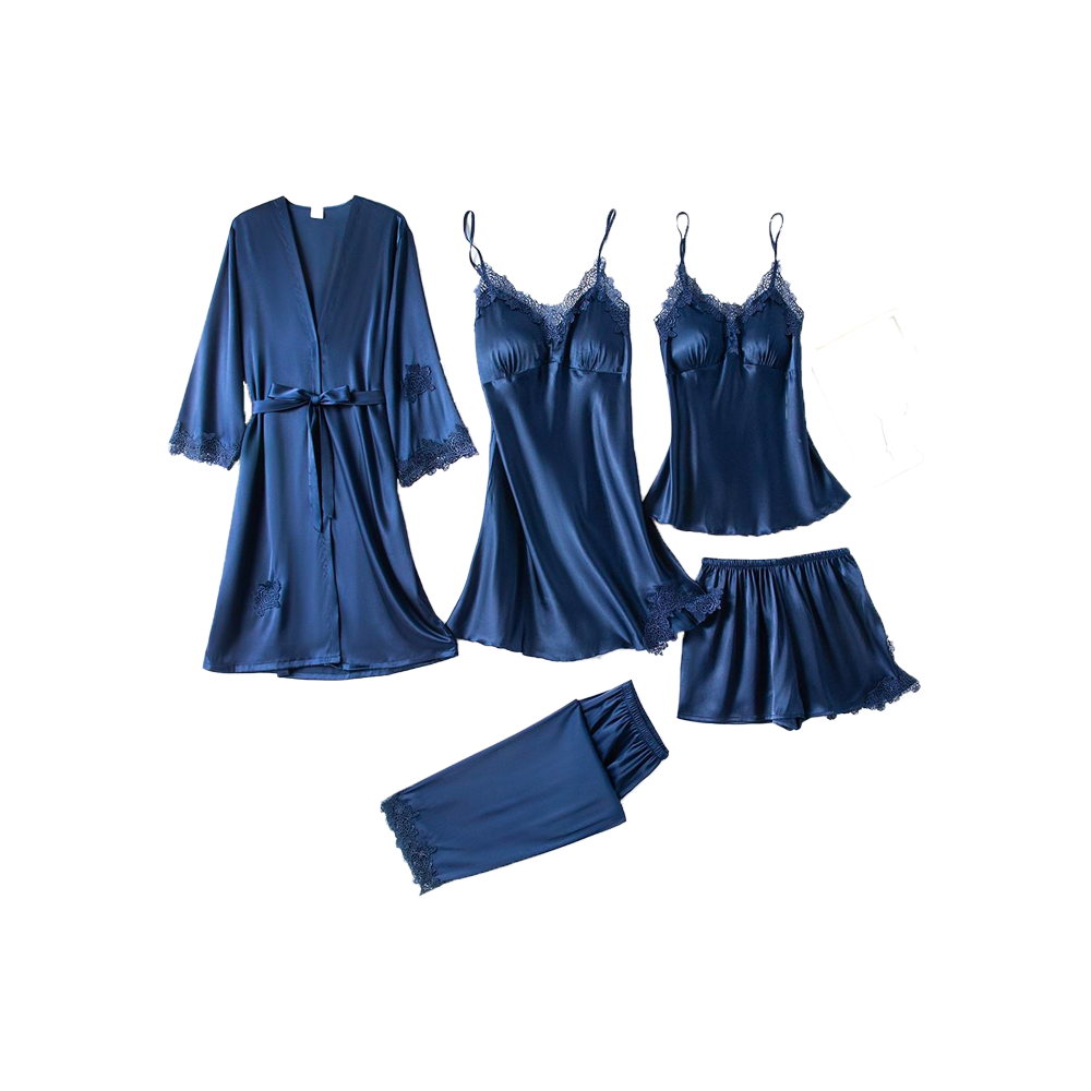 Ensemble de Pyjama 5 Pièces en satin et dentelle