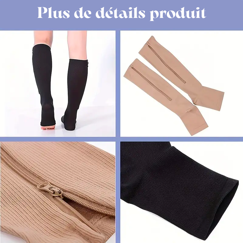 2x Chaussettes de compression à Zip spéciales jambes lourdes