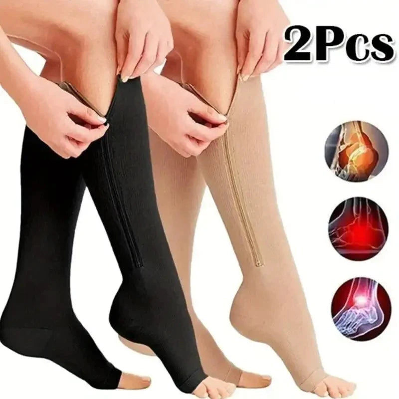 2x Chaussettes de compression à Zip spéciales jambes lourdes